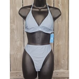NWT Cupshe High Waisted Light Blue Bikini Set Size L New Old Stock